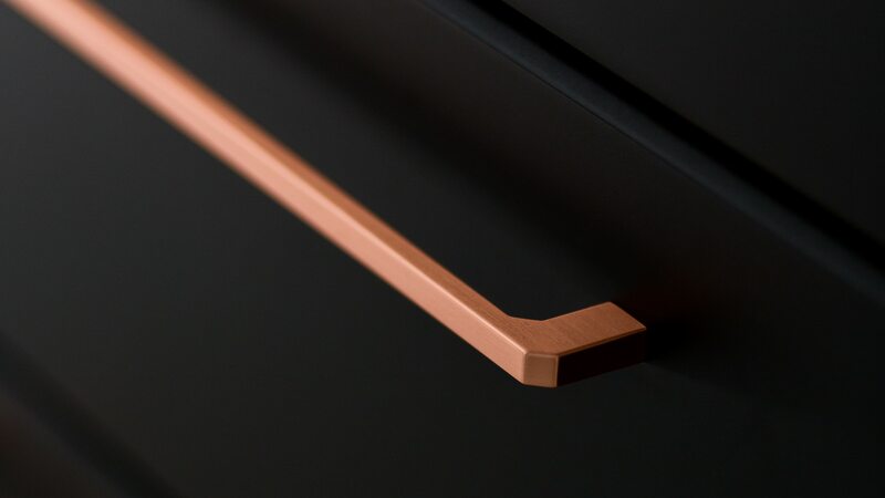 cupboard handles with copper surface